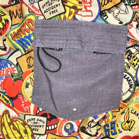 Matix waist 35” Velcro tie front Board Shorts with patch / logo print material - Picture 6 of 16